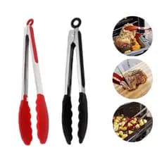 Pegador de Silicone e Inox 25cm Multiuso para Cozinha Churrasco Carne Salada Antiderrapante