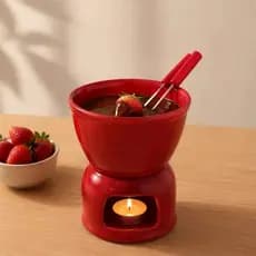 Kit Fondue de Porcelana 4 Peças 400ml para Chocolate Queijo Panela de Fondue