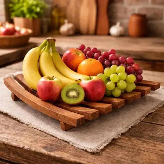 Fruteira de Mesa em Madeira Rústica Porta Frutas Organizador de Cozinha