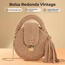 Bolsa Feminina Crochê Redonda Elegante com Alça Transversal Ideal para Passeio Praia e Viagem
