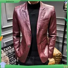 Terno Slim Fit Masculino de Coco PU Plus Size M-3XL , Blazer , Jaqueta , Primavera , Outono , Inverno NEPV