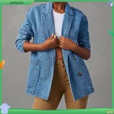 Blazer Feminino Jeans Leve Plus Size Blusa Manga Longa Social