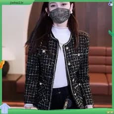 S-5XL Feminino Tweed Blazer Jaqueta Xadrez Manga Curta Longo Fino Solto Primavera Outono Inverno Casual Elegante Formal