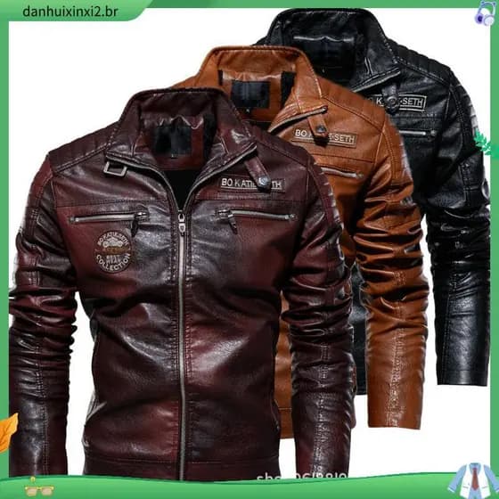 [OSEE] Jaqueta de Couro Masculina PU Couro Estilo Europeu e Americano Jaqueta de Motocicleta com Forro de Fleece Gola Al