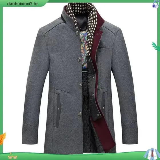 Pronto estoque outono inverno engrossado masculino gola alta cachecol casaco de lã masculino de meia-idade casaco de com