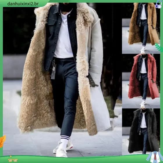 Casaco De Inverno Masculino De Pele Espessada De Manga Longa De Sólido De Outono