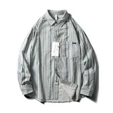 Japonês Retro algodão veludo listrado cor combinando camisa masculina de manga comprida comércio exterior Casual camisa
