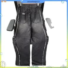 Lavado indústria pesada rasgado Jeans masculino estilo americano em linha reta Multi-bolso macacão Street Wear vibe solt