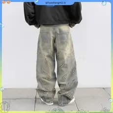 Calças Jeans Baggy para Homens Y2k Hip Hop Preso Calças Pretas Bordados Retro Oversized Harajuku Gótico Perna Larga Calç