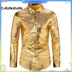 Homens E # 39camisa De Lantejoulas De Manga Comprida Com Brilho Metálico , Estilo Moderno , Ajuste Médio , Várias Cores