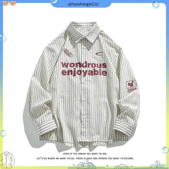 WASSUP PANDA Carta Estampada Csa Listrada Masculina E # 39 ; s Manga Longa Primavera Outono Street Wear Jaqueta Casual S