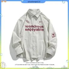 WASSUP PANDA Carta Estampada Csa Listrada Masculina E # 39 ; s Manga Longa Primavera Outono Street Wear Jaqueta Casual S