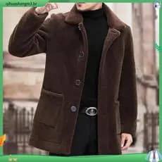 [OSEE] Jaqueta de Inverno Outono Imitação de Shearling com Gola Reversa Curta para Homens, Forrada com Fleece e Espessad