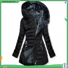 Jaqueta Feminina de Manga Longa com Zíper Slim Fit Inverno Quente com Capuz de Algodão