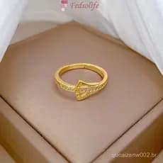 [Anel Fedsolife ajustável] banhado a ouro titânio aço diamante Ginkgo joias de mão simples estilo japonês coreano não de