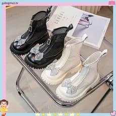 Meninas meninas Martin botas 2024 verão novo estilo malha respirável crianças oco botas curtas médio grande crianças me