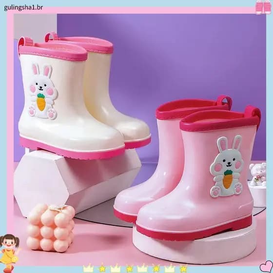 Crianças crianças botas de chuva meninas botas de chuva antiderrapantes sapatos de água do bebê bonito rabanete coelho c