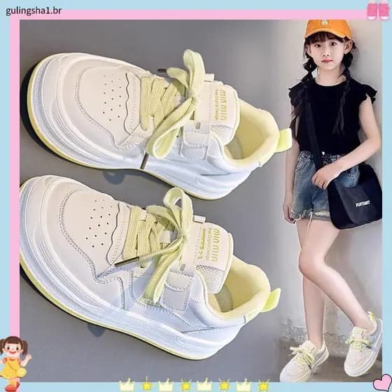 Meninas tênis 2025 outono novo estilo crianças respirável sapatos brancos meninas tênis de sola macia médio grande sapat