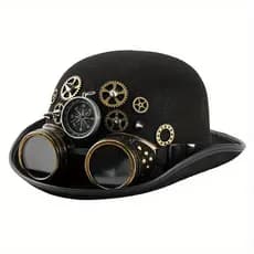 Chapéu Steampunk com Óculos Vintage - Acessório de Vestuário Estilo Industrial Vitoriano, Painéis de Lentes Removíveis,
