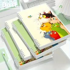 [Conjunto de 5 Peças: Caderno e Canetas] Conjunto de 5 peças, incluindo 1 caderno espiral e 4 canetas - Design de gato d