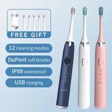Escova De Dentes Elétrica Sonic Com 6 Cabeças De Reposição Conjunto De Limpeza Branqueadora Multimodo