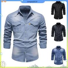Csa Jeans Social Masculino E # 39 ; s l Estilo Militar Cor Sólida Manga Longa m Premium Fit
