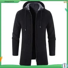 Casaco Masculino Longo com Capuz | Sobretudo de Inverno Grosso e Quente | Moletom de Frio com Zíper | Blusão Casual de M