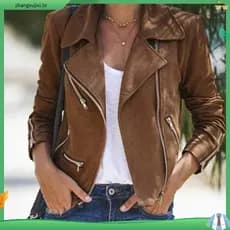S-2XL Feminino Lapela Duplo Zíper Casaco Camurça Tecido Moda Topos