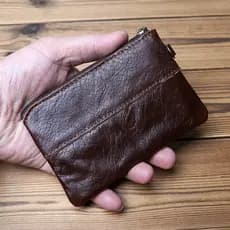 carteira masculina com ziper carteira masculina F Porta-cartões ultrafino de cera de óleo retrô feito à mão de primeira