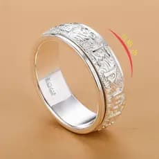 anel anel solitario Anel giratório Mantra de seis caracteres, prata esterlina S999, anel masculino, dinheiro, moderno, g