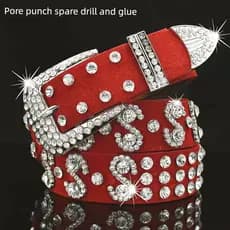 cinto feminino cinto feminino largo Cinto feminino vermelho de couro genuíno com strass Fashion