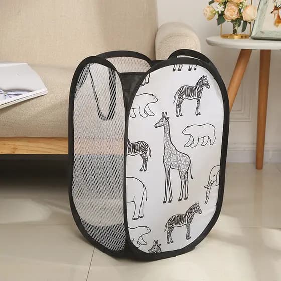 Cesto de roupa suja de girafa de desenho animado, cesta de roupas sujas domésticas, organização de artigos diversos, ces