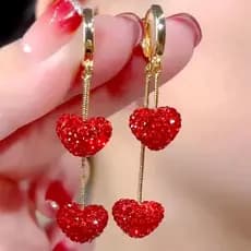 Brincos de Coração com Strass Brilhantes, Doce e Bonita Menina, Joias de Luxo Leve