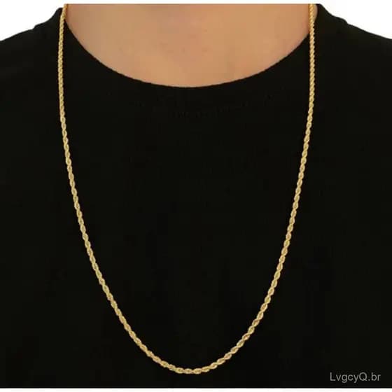 Cordão baiano de luxo dourado em aço inoxidável 60cm 3mm GOLD (Não escurece)