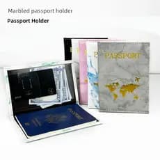 Capa protetora para passaporte de couro pu marmorizado, costura, borda rosqueada, porta-passaporte, bolsa de passaporte