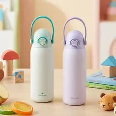 LocknLock Kids Strap Tumbler 500ml Garrafa De Água Escolar Inoxidável Violeta Menta