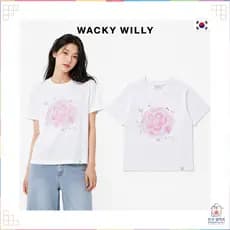 Camiseta Feminina WACKY WILLY Blur Lily Semi-Crop De Algodão Branco Span K-Fashion