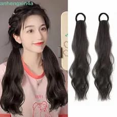 ANHENGXIN Longo Encaracolado Rabo De Cavalo Bonito Acessórios De Cabelo Extensão Do Feminino Sintético Macio Ondulado Co