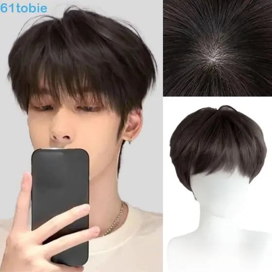Peruca Masculina TOBIE Fashion , Cabelo Curto Sintético Estilo Coreano Com Franja , Lindos Postiços De Em Camadas