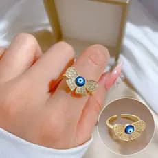 Anel de Zircônia Olho de Borboleta, Design Aberto Ajustável, Joia Simples para a Mão, Anéis de Casal Estilo Japonês.