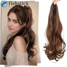 Pedaço De Cabelo Longo E Encaracolado FISHSTICKA , Mini Extensões De Rabo De Cavalo Em Camadas Com Clipe De Garra , Fofo