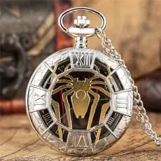 Corrente De Relógios De Bolso De Quartzo Masculino Com Padrão De Aranha Vazado De Prata Vintage