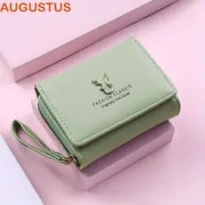 Carteira Feminina AUGUSTUS , De Couro PU De Luxo , Bolsa Curta Portátil Estilo Coreano Tripla