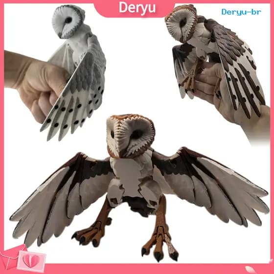 [deryu] Ornamento De Coruja Impresso Em 3D Estatueta De Celeiro Articulado Brinquedo De Alívio De Estresse Articulável D