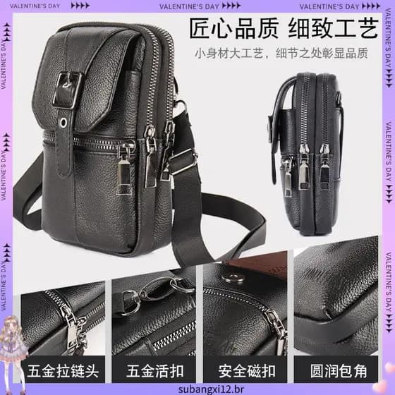 3828 Coleção de pessoas Novo estilo de primeira camada de couro Bolsa para celular masculina multifuncional com cinto Bo
