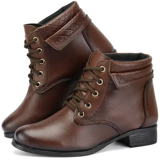 Bota Coturno Feminino Cano Curto Medio Salto Baixo Com Cadarço