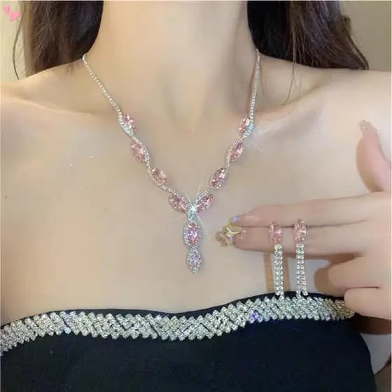 Colar E Brincos De Cristal Feminino Conjunto De Jóias Gota De Água Pingente Clavícula Corrente Casamento Nupcial Banquet
