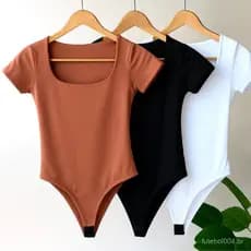Conjunto de body feminino de 3 peças com decote quadrado, mangas curtas, tecido Suplex, tendência de moda de verão.