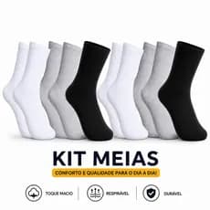 Kit 12 Pares De Meias Masculinas Algodão Cano Alto Confortável