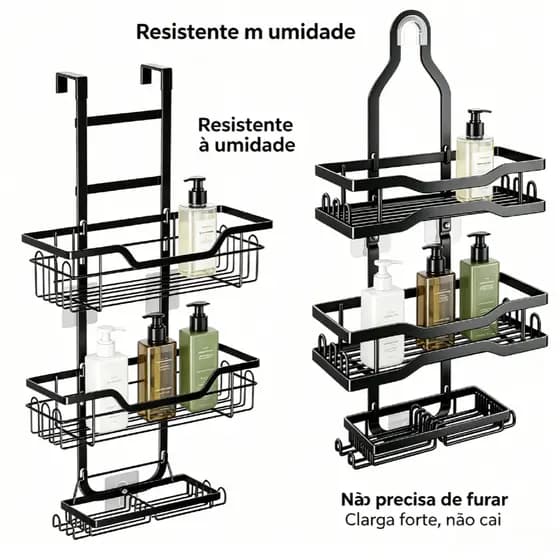 Prateleira Organizador Banheiro 3 Andares Antiferrugem Sem Furo Para Chuveiro Cozinha e Lavanderia